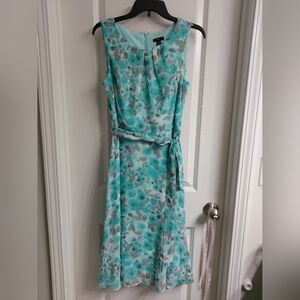 R&K Teal and White Floral Midi Dress